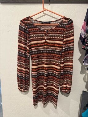 SWANKYS Orange Patterned Long Sleeve Dress